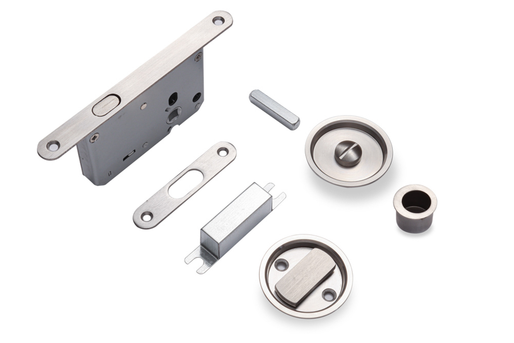 Round Sliding Door Privacy Set - Satin Stainless Steel