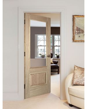 Bolection Iris Oak 1-Light Fire Door (FD30)