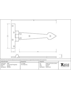Beeswax 6" Arrow Head T Hinge (pair)