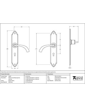 Pewter Gothic Curved Sprung Lever Lock Set