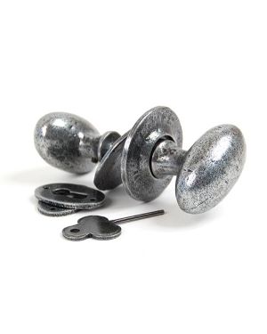 Pewter Oval Mortice/Rim Knob Set