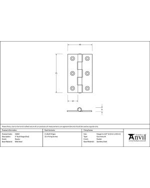 Pewter 3" Butt Hinge (pair)