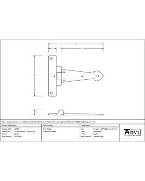 Pewter 4" Arrow Head T Hinge (pair)