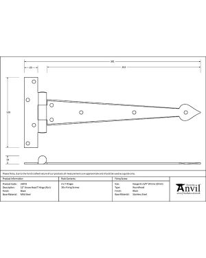 Black 12" Arrow Head T Hinge (pair)