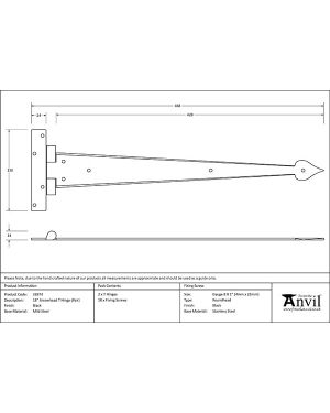 Black 18" Arrow Head T Hinge (pair)