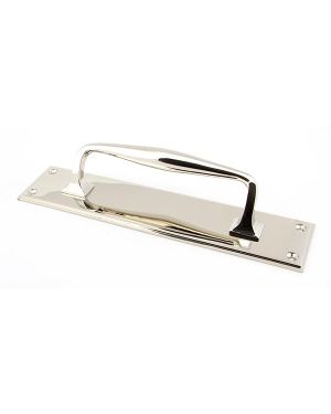 Polished Nickel 300mm Art Deco Pull Handle on Backplate