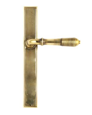 Aged Brass Reeded Slimline Lever Latch Set