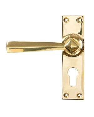 Polished Brass Straight Lever Euro Lock Set