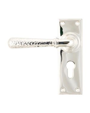 Polished Nickel Hammered Newbury Lever Euro Lock Set