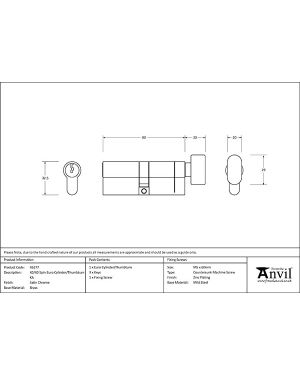 Satin Chrome 40/40 5pin Euro Cylinder/Thumbturn KA