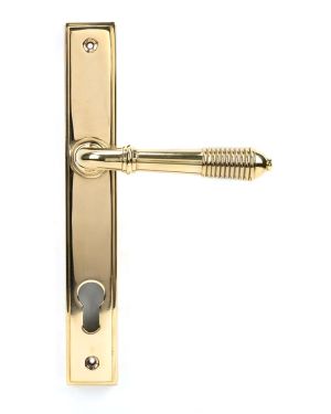Polished Brass Reeded Slimline Lever Espag. Lock Set