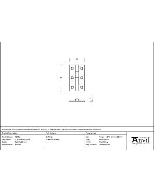 Polished Bronze 2" Butt Hinge (pair)