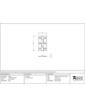 Satin Chrome 2" Butt Hinge (pair)