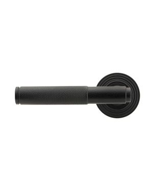 Matt Black Brompton Lever on Rose Set (Beehive) - Unsprung