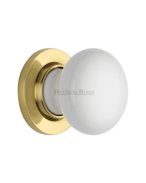 White Knob with Polished Brass base