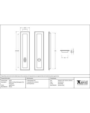 Aged Bronze 250mm Art Deco Rectangular Pull - Privacy Set