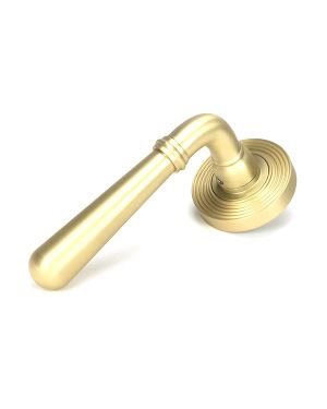 Satin Brass Newbury Lever on Rose Set (Beehive)