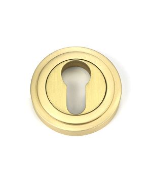 Satin Brass Round Euro Escutcheon (Art Deco)