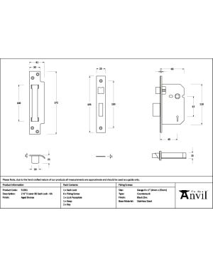 Aged Bronze 2½" 5 Lever BS Sash Lock KA