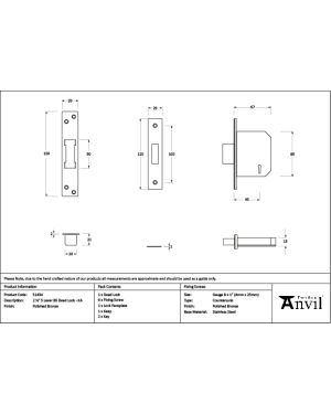 Polished Bronze 2½" 5 Lever BS Dead Lock KA