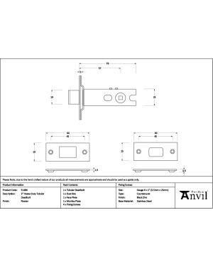 Pewter 3" Heavy Duty Tubular Deadbolt