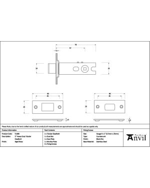 Aged Brass 3" Heavy Duty Tubular Deadbolt