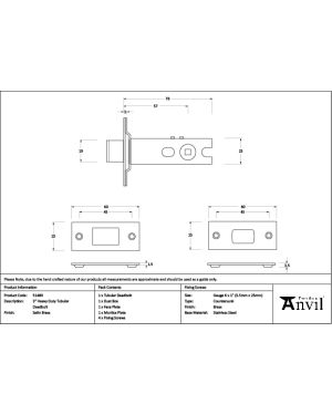 Satin Brass 3" Heavy Duty Tubular Deadbolt