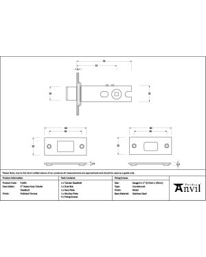 Polished Chrome 3" Heavy Duty Tubular Deadbolt