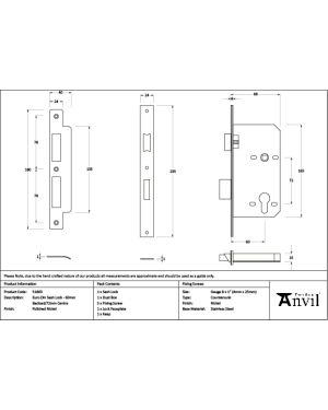 Polished Nickel Euro Din Sash Lock - 60mm Backset/72mm Centre