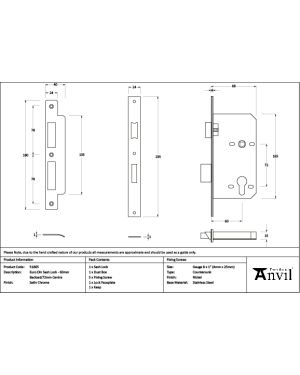 Satin Chrome Euro Din Sash Lock - 60mm Backset/72mm Centre