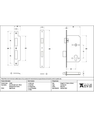 Aged Bronze Euro Din Sash Lock - 60mm Backset/72mm Centre
