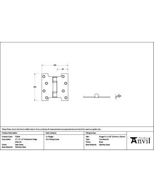 Satin Brass 4" x 2" x 4"  Parliament Hinge (pair) ss