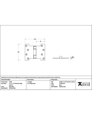 Satin Brass 4" x 3" x 5" Parliament Hinge (pair) ss