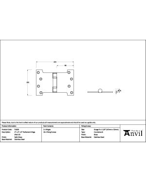 Satin Brass 4" x 4" x 6" Parliament Hinge (pair) ss