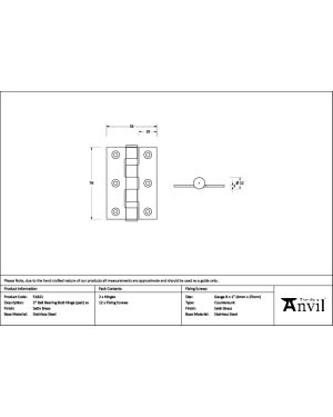 Satin Brass 3" Ball Bearing Butt Hinge (Pair) ss