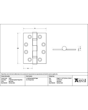 Satin Brass 4" Ball Bearing Butt Hinge (Pair) ss