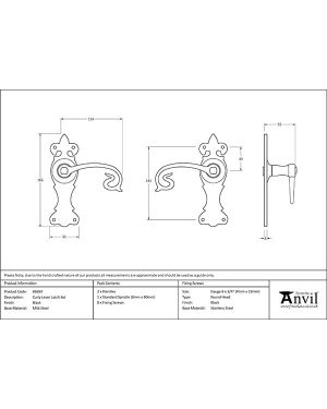 Black Curly Lever Latch Set
