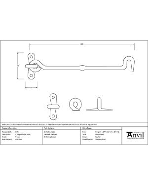 Pewter 8" Forged Cabin Hook
