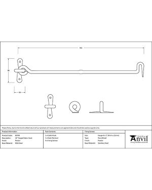 Pewter 18" Forged Cabin Hook