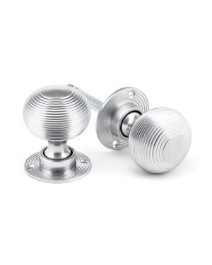 Satin Chrome Heavy Beehive Mortice/Rim Knob Set