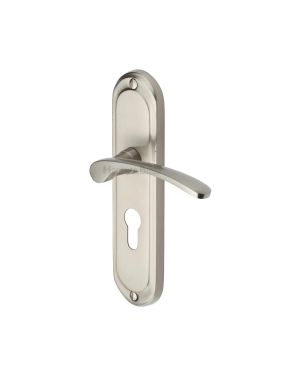 Heritage Brass Door Handle for Euro Profile Plate Ambassador Design Satin Nickel finish