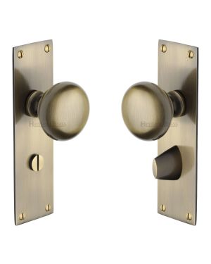 Heritage Brass Mortice Knob on Bathroom Plate Balmoral Design Antique finish