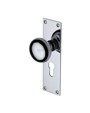 Heritage Brass Mortice Knob on Euro Profile Plate Balmoral Design Polished Chrome finish