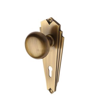Heritage Brass Mortice Knob on Lock Plate Broadway Design Antique finish