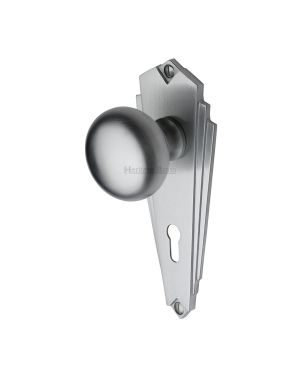 Heritage Brass Mortice Knob on Lock Plate Broadway Design Satin Chrome finish
