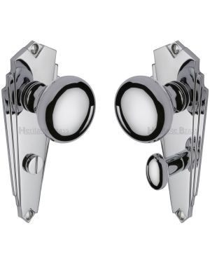 Heritage Brass Mortice Knob on Bathroom Plate Broadway Design Polished Chrome finish