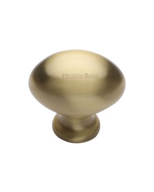 Heritage Brass Cabinet Knob Oval Design 32mm Satin Brass finish