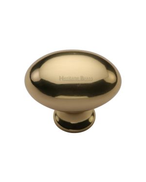 Heritage Brass Cabinet Knob Oval Design 38mm Polished Brass finish