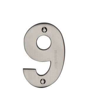 Heritage Brass Numeral 9 Face Fix 76mm (3) Satin Nickel finish