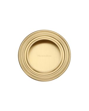 Round Reeded Flush Pull Satin Brass finish
